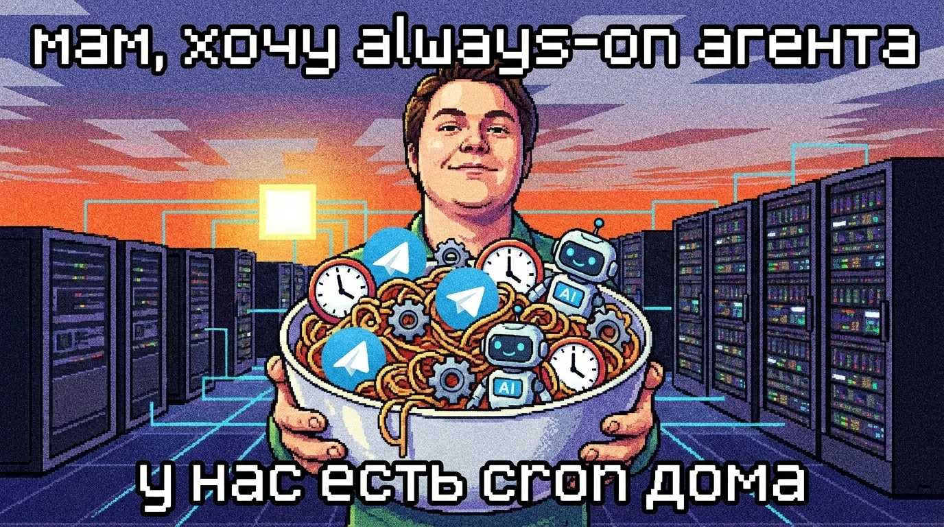 Мем про always-on агента и cron дома
